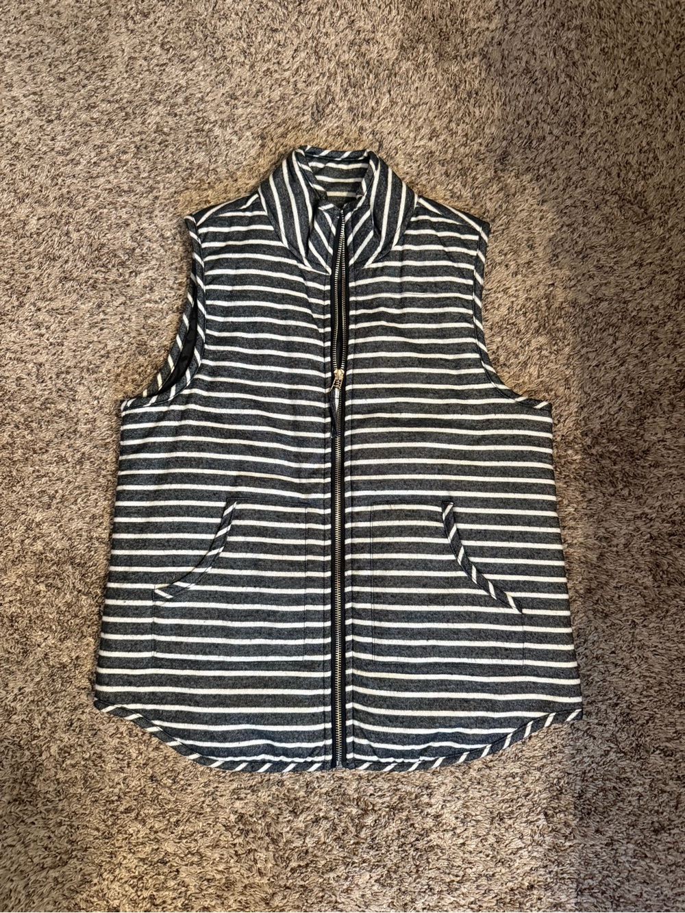Mud Pie Gray and White Striped Quilted Zip Vest